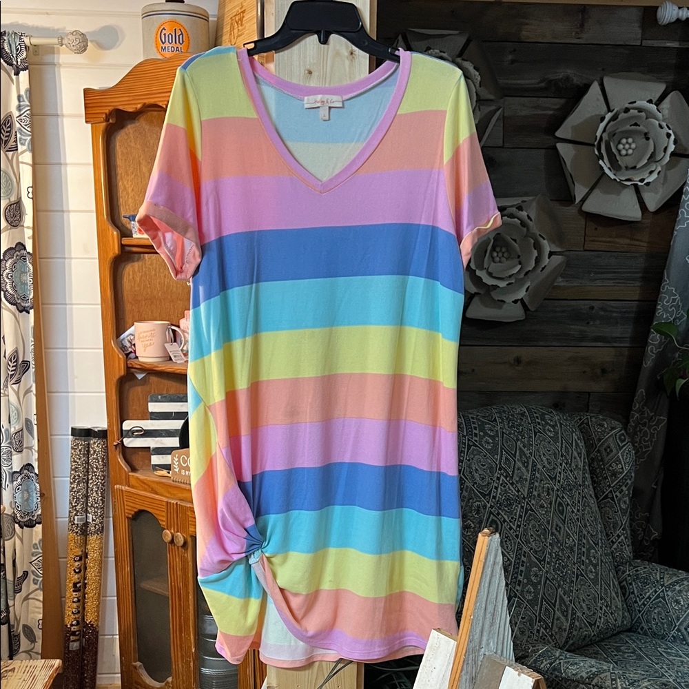Colorful Striped V-Neck Women's Dress
